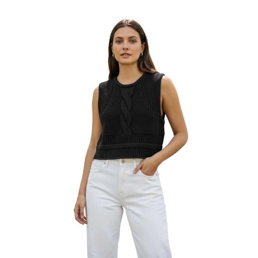 RVCA Charcoal Cable Knit Mesh Crop Tank Top‎ XS Cotton Blend Boho Goth